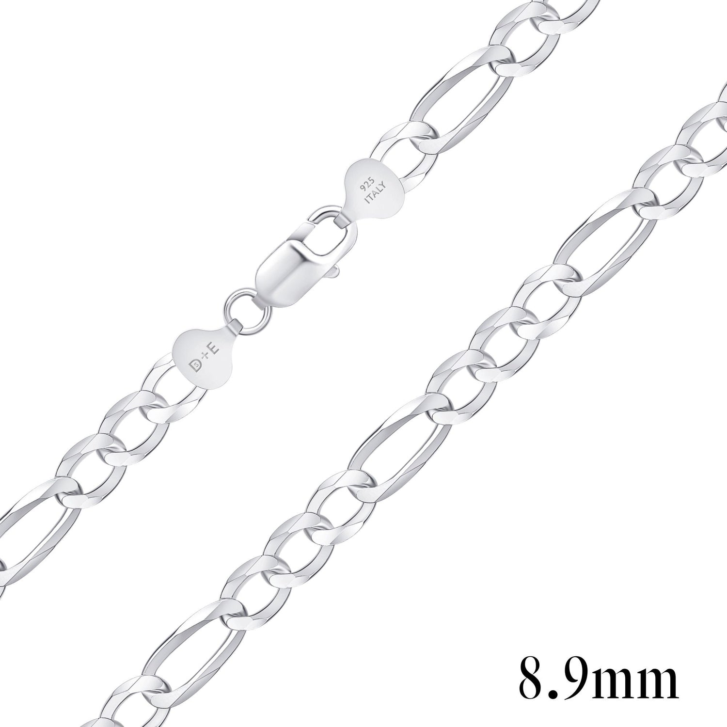 925 Sterling Silver 8.9mm Figaro Chain