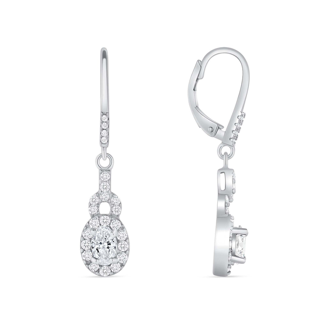 925 Sterling Silver Oval CZ Dangle Earrings