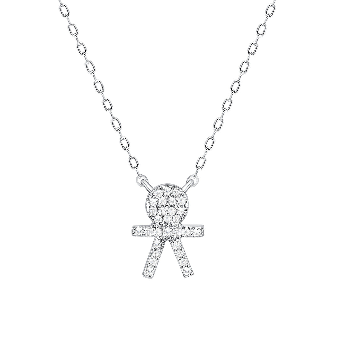 925 Sterling Silver Pavé CZ Stick Figure Pendant Necklace