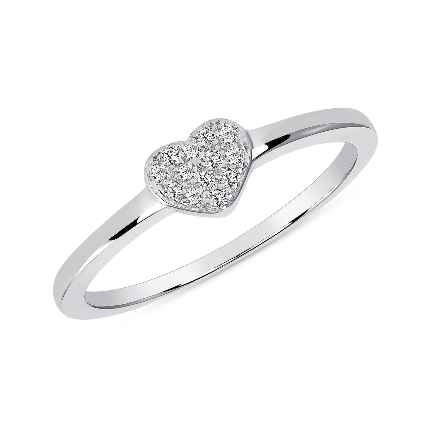 925 Sterling Silver Dainty Heart Shape Pavé CZ Solitaire Ring