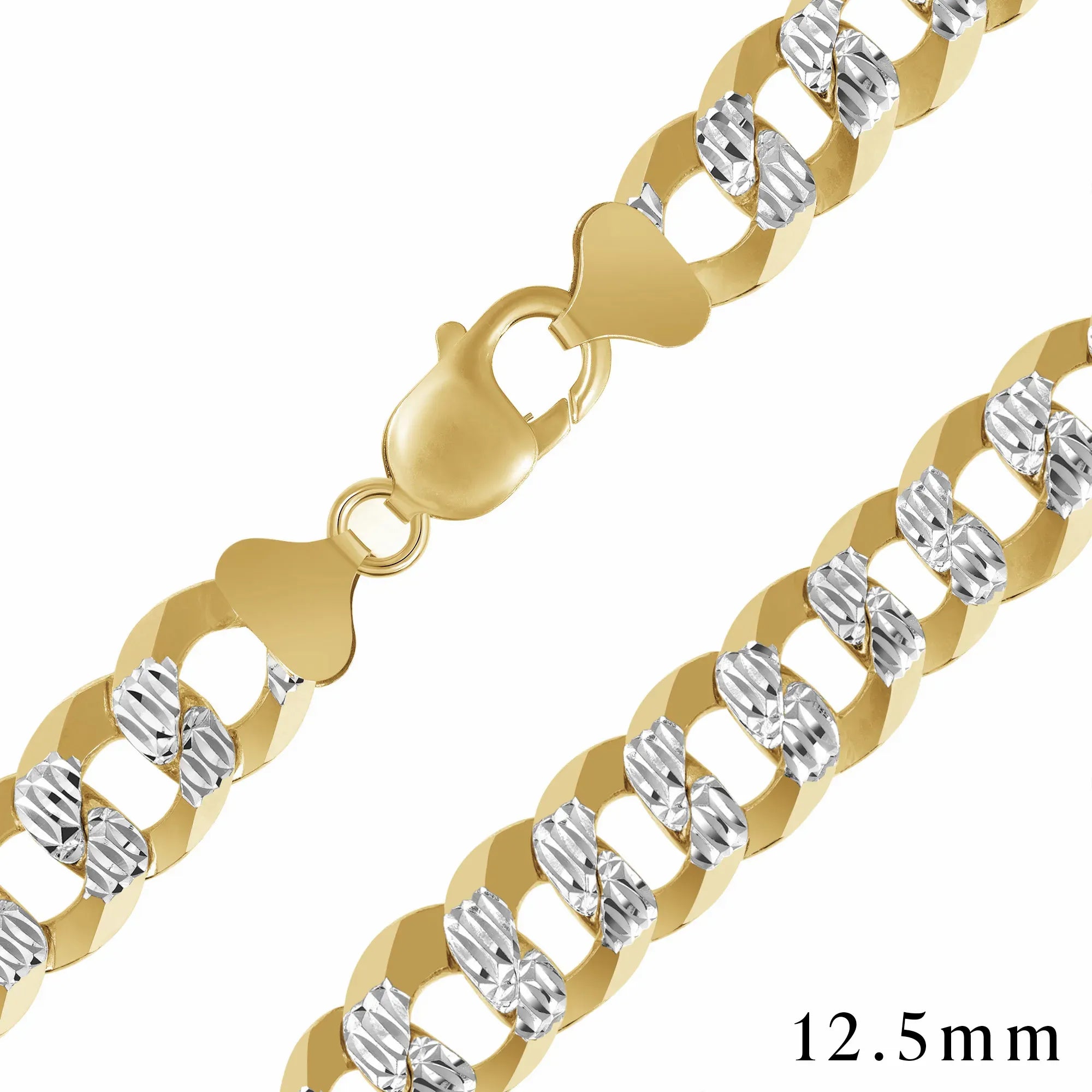 925 Sterling Silver Gold Plated Two-Tone Pavé 12.5mm Curb Chain