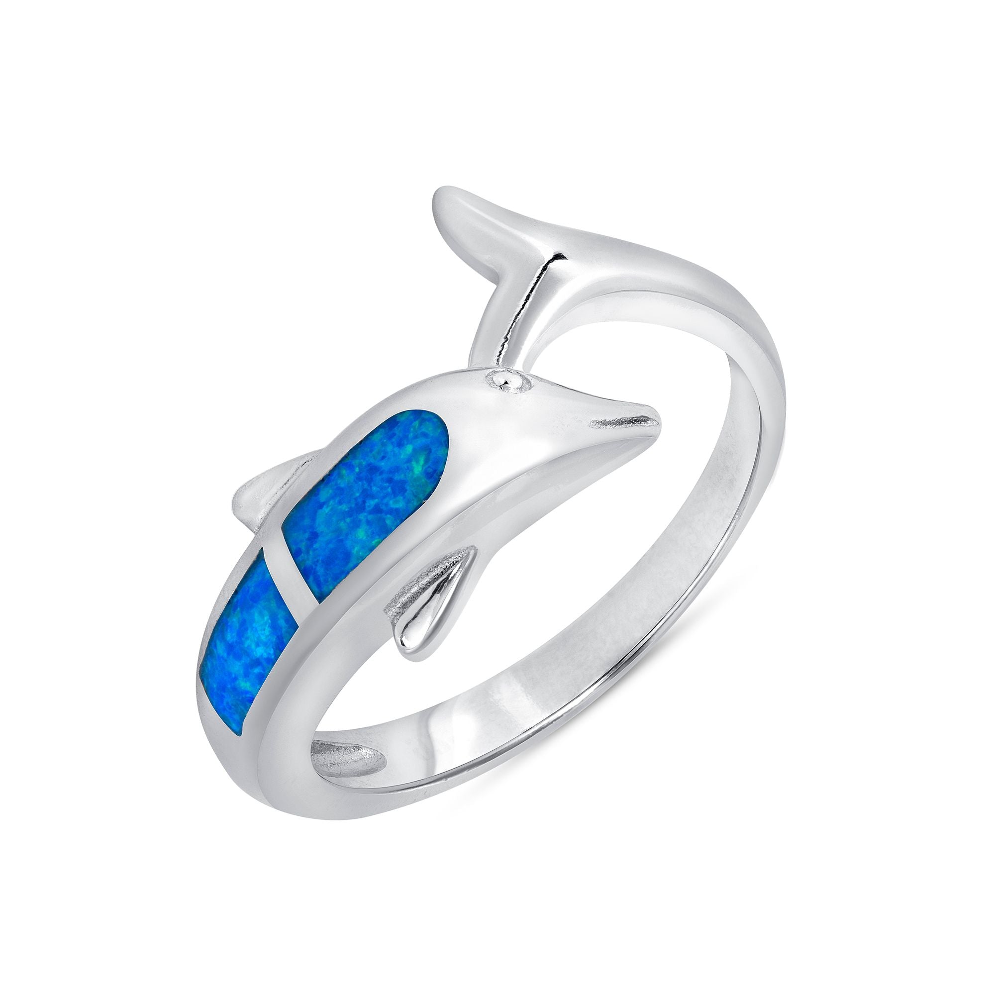 925 Sterling Silver Iridescent Opal Dolphin Fashion Ring