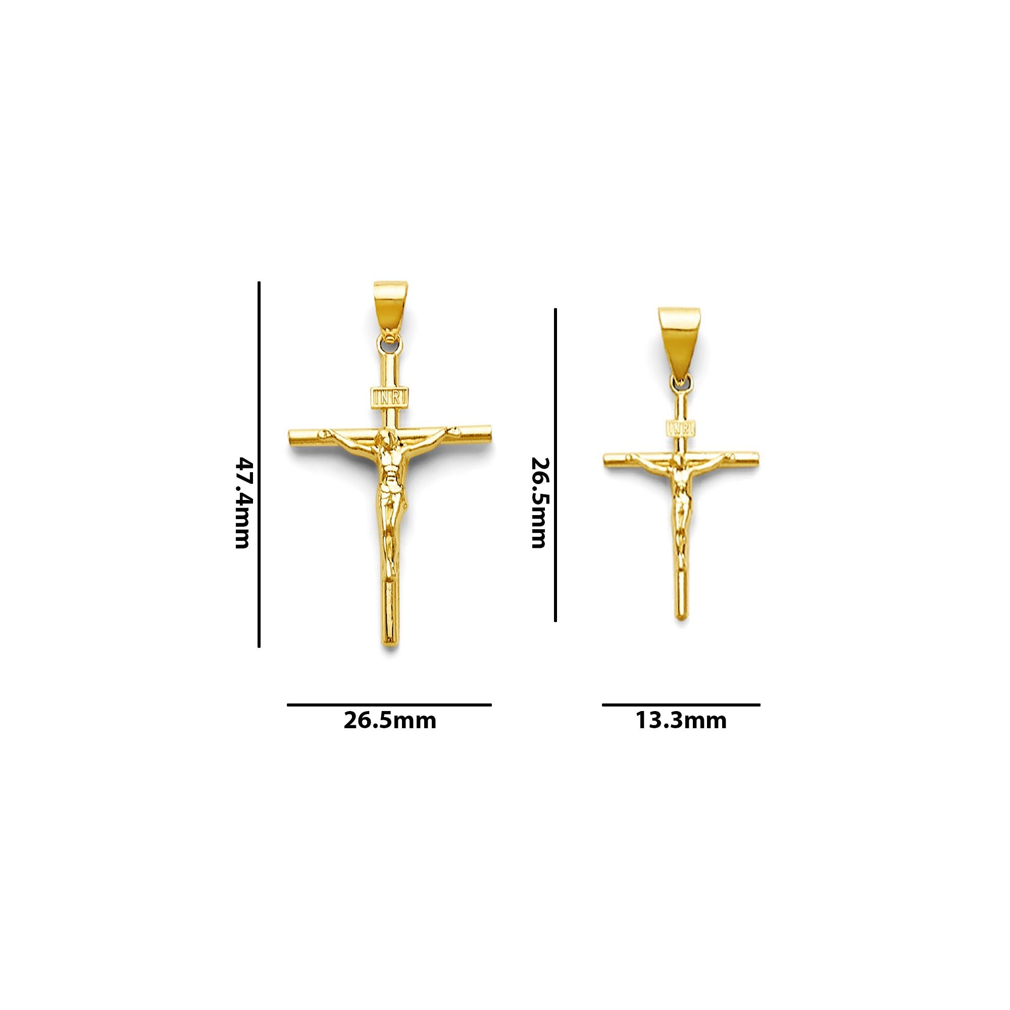 Yellow Gold INRI Crucifix Cross Pendant with Measurement