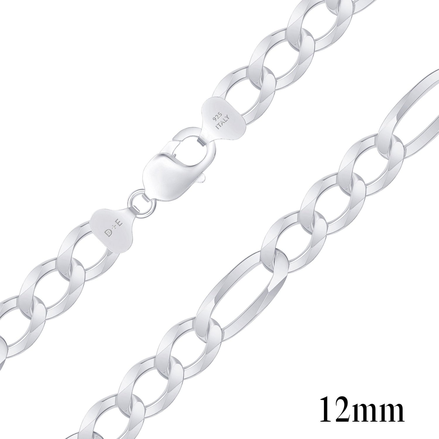 925 Sterling Silver 12mm Figaro Chain