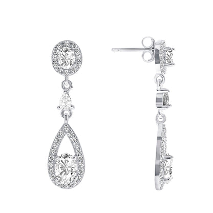 925 Sterling Silver Multi Cut CZ Dangle Earrings