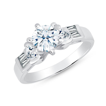 925 Sterling Silver Multi Cut CZ Engagement Ring
