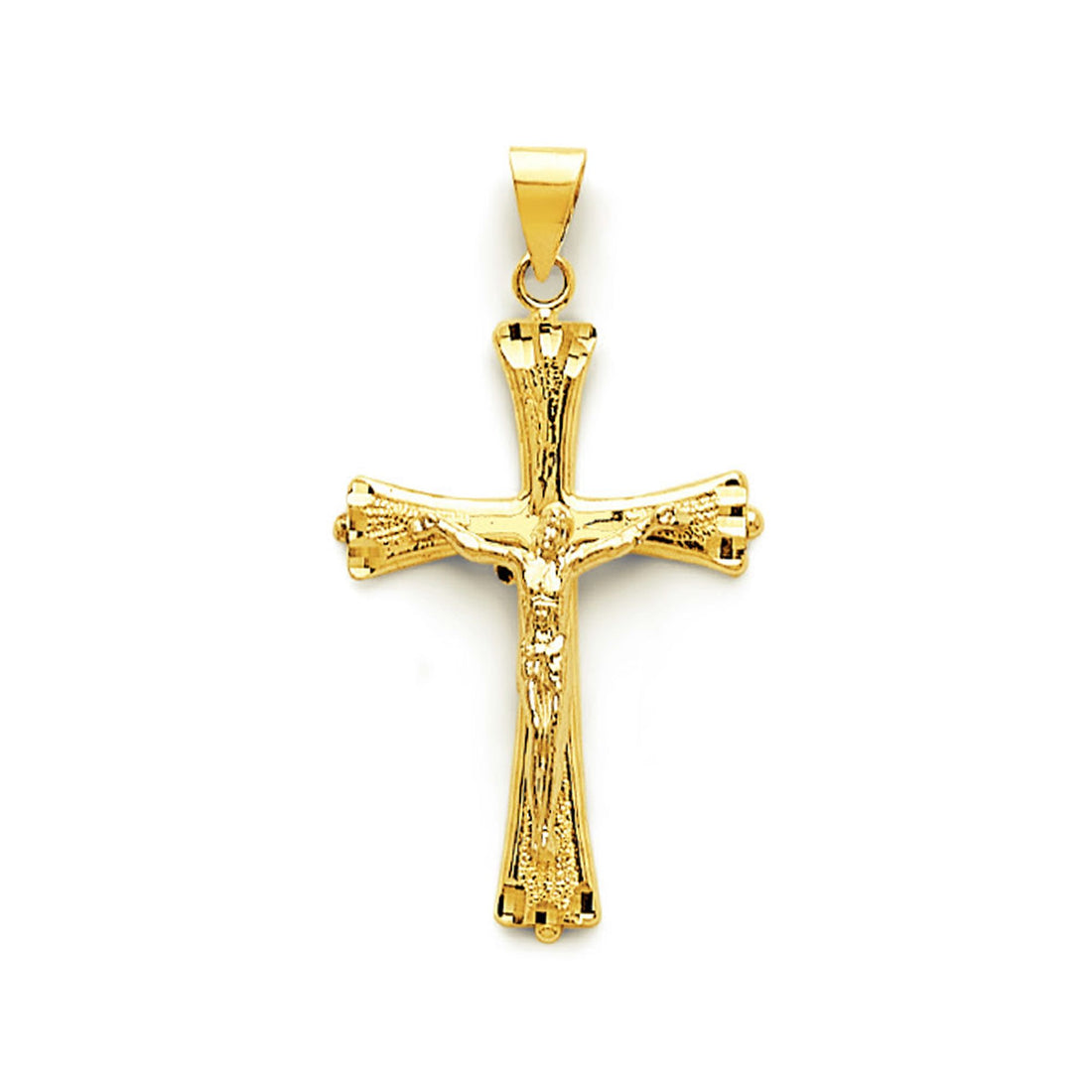 Yellow Gold Textured Patonce Crucifix Cross &amp; Diamond Cut Ends Pendant