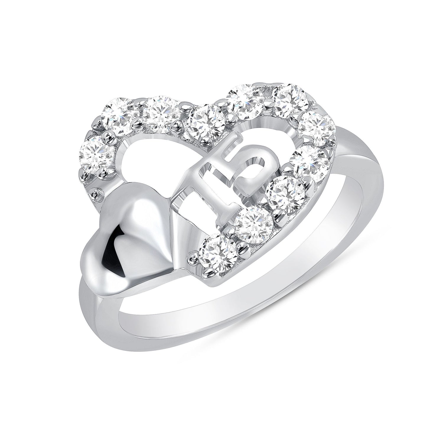925 Sterling Silver Round CZ Heart Quinceañera Ring