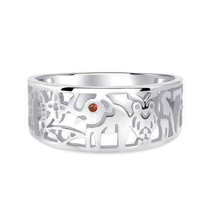 925 Sterling Silver Round Red CZ Lucky Elephant Fashion Ring