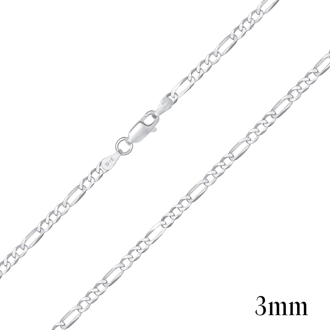 925 Sterling Silver 3mm Figaro Chain