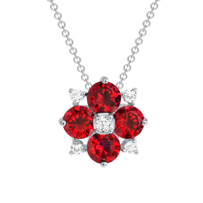 925 Sterling Silver Round Cut Red &amp; White CZ Flower Pendant &amp; Stud Earrings Jewelry Set