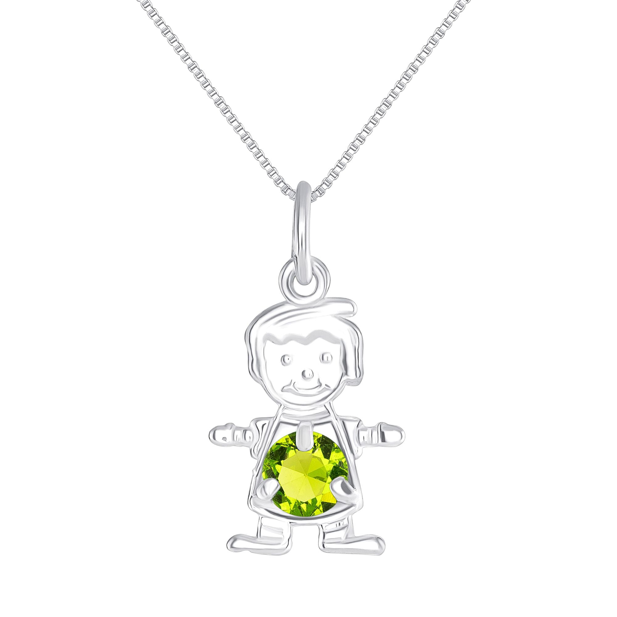 925 Sterling Silver Kid with Short Hair &amp; Colored CZ Pendant