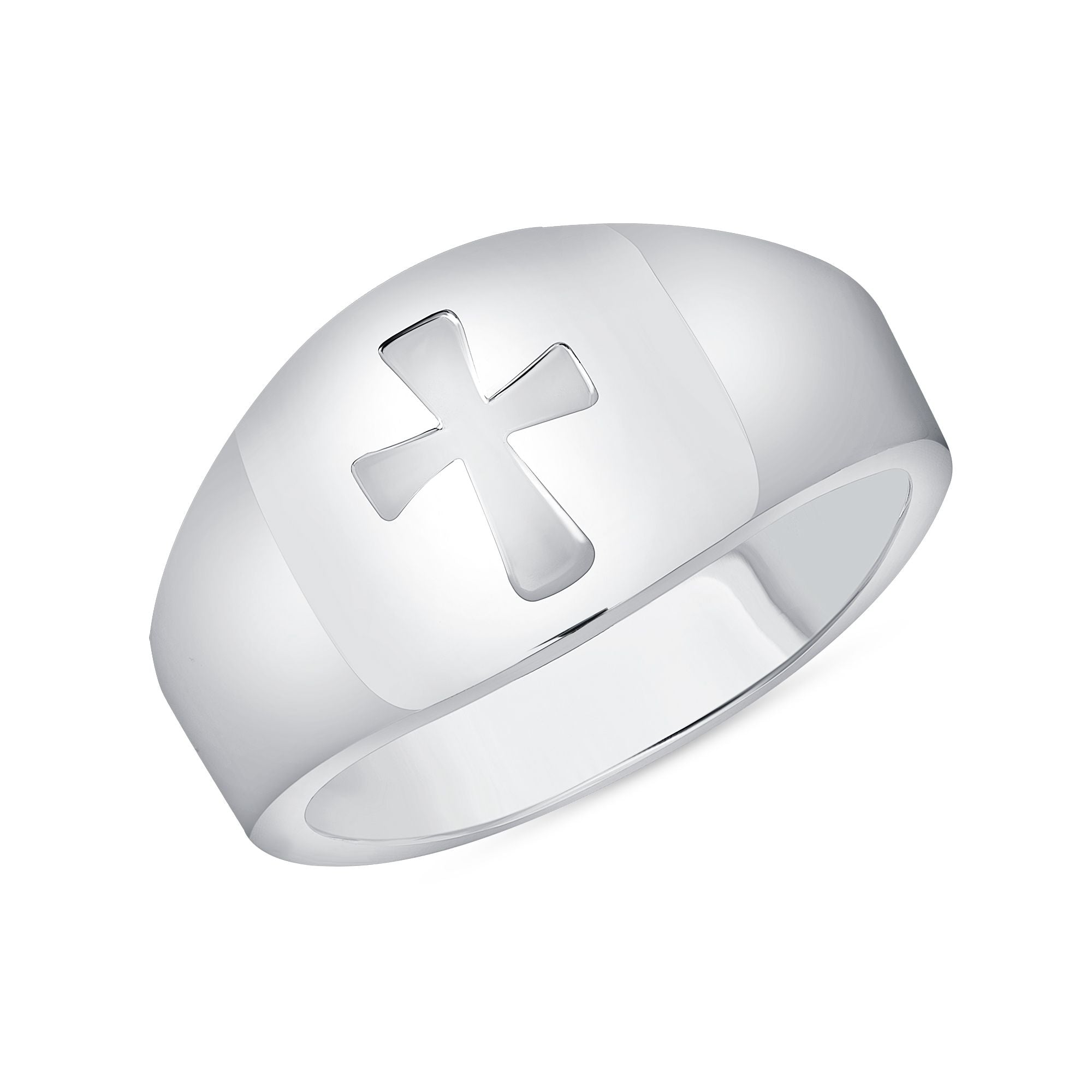 925 Sterling Silver Engraved Cross Signet Ring