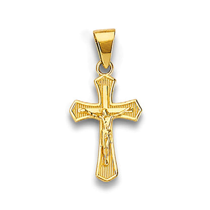 Yellow Gold Smooth &amp; Ribbed Pointed Crucifix Double Cross Pendant