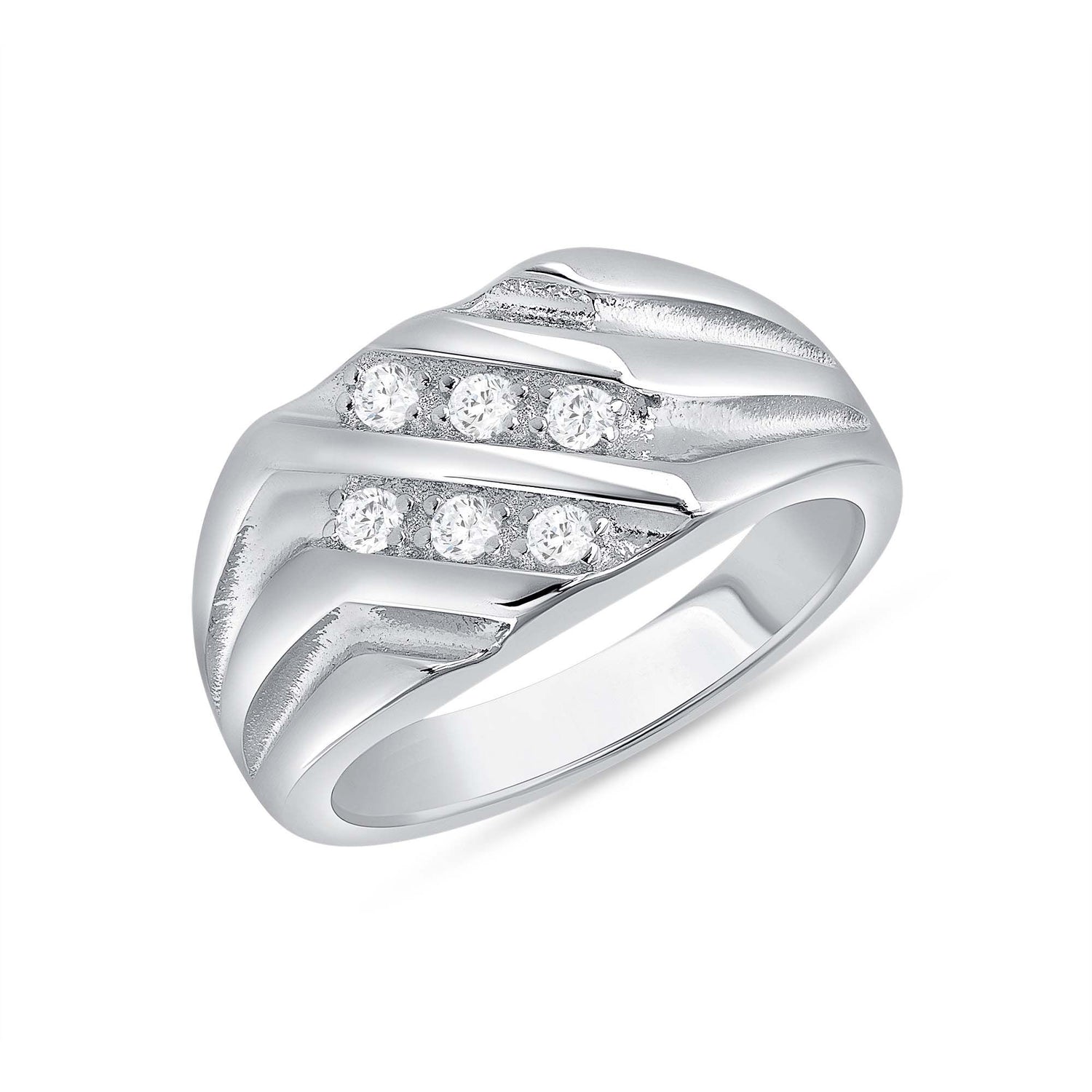 925 Sterling Silver Double Diagonal CZ Groove Rows Men&