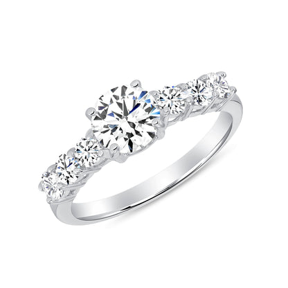 925 Sterling Silver Seven Stone Round Cut CZ Engagement Ring