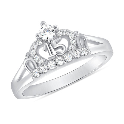 925 Sterling Silver Round CZ Quinceañera Crown Ring