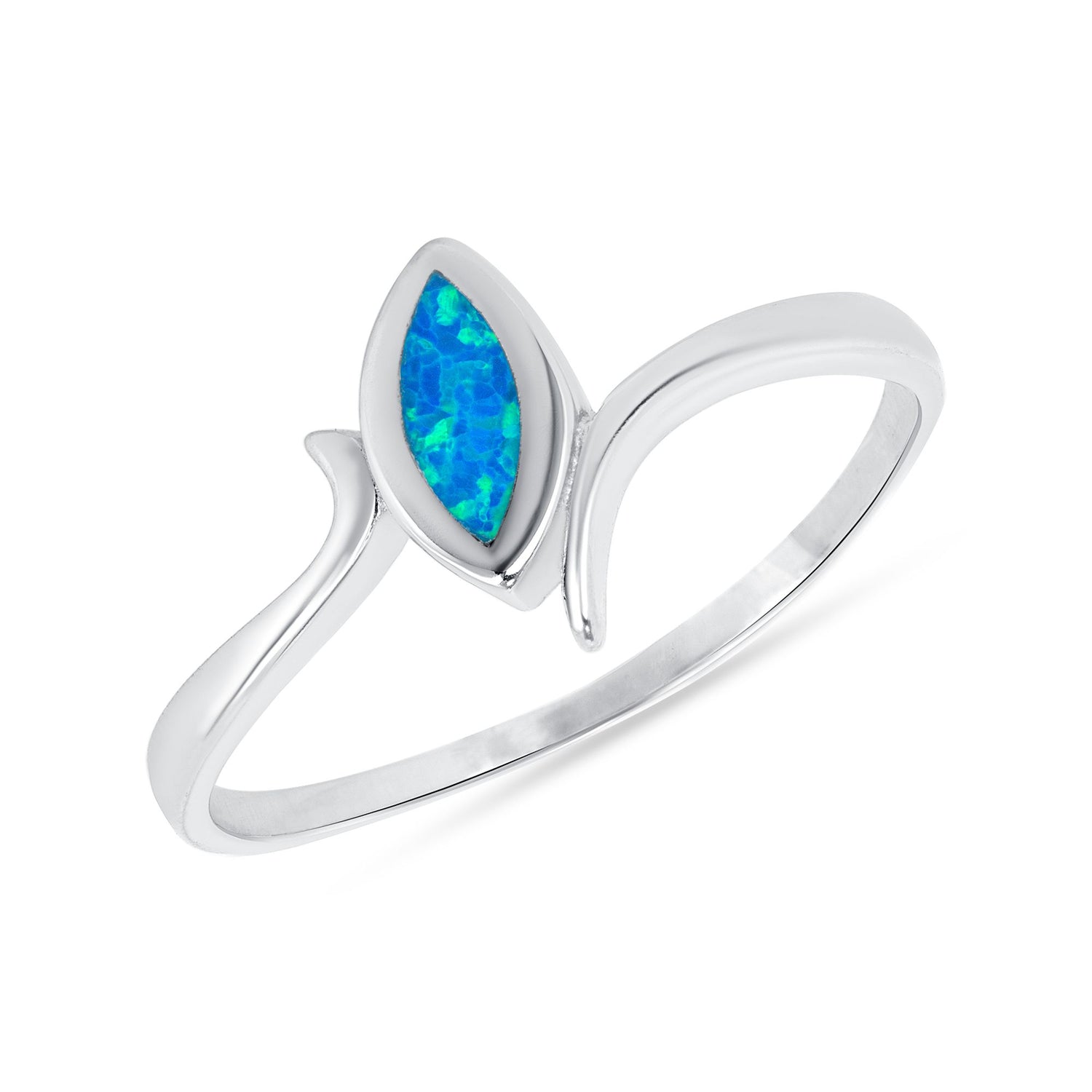 925 Sterling Silver Marquise Iridescent Opal Solitaire Ring