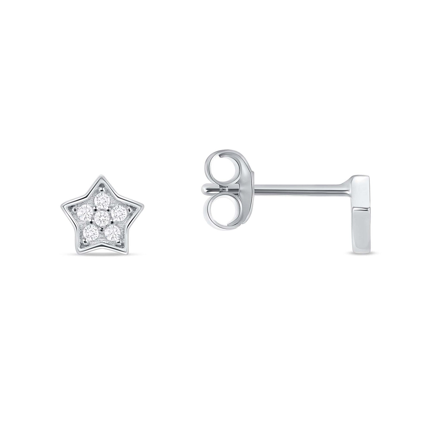 925 Sterling Silver Star and Moon CZ Stud Earrings