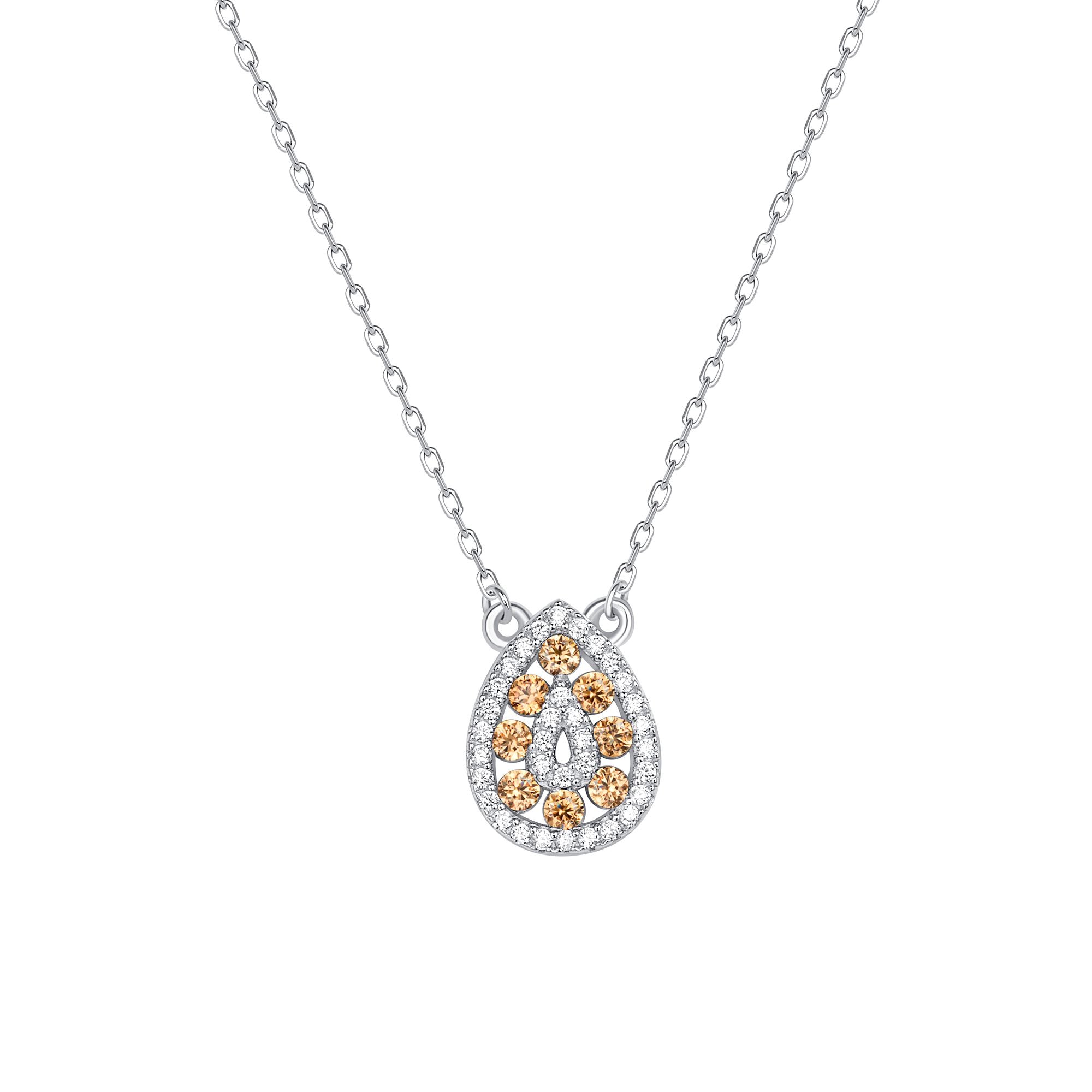 925 Sterling Silver Round Cut Gold &amp; White CZ Alternating Rows Teardrop Pendant &amp; Earrings Jewelry Set