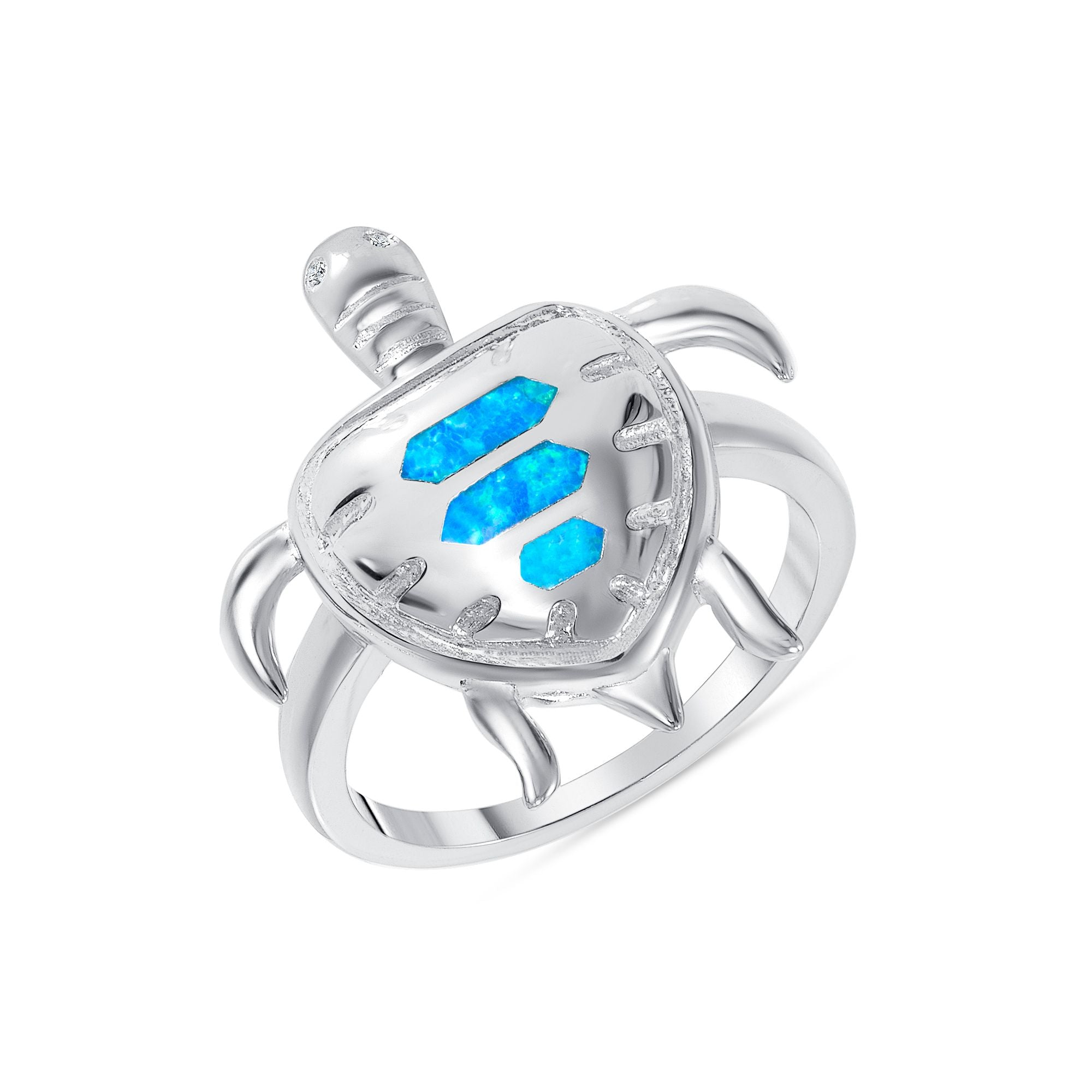 925 Sterling Silver Blue Opal CZ Sea Turtle Fashion Ring