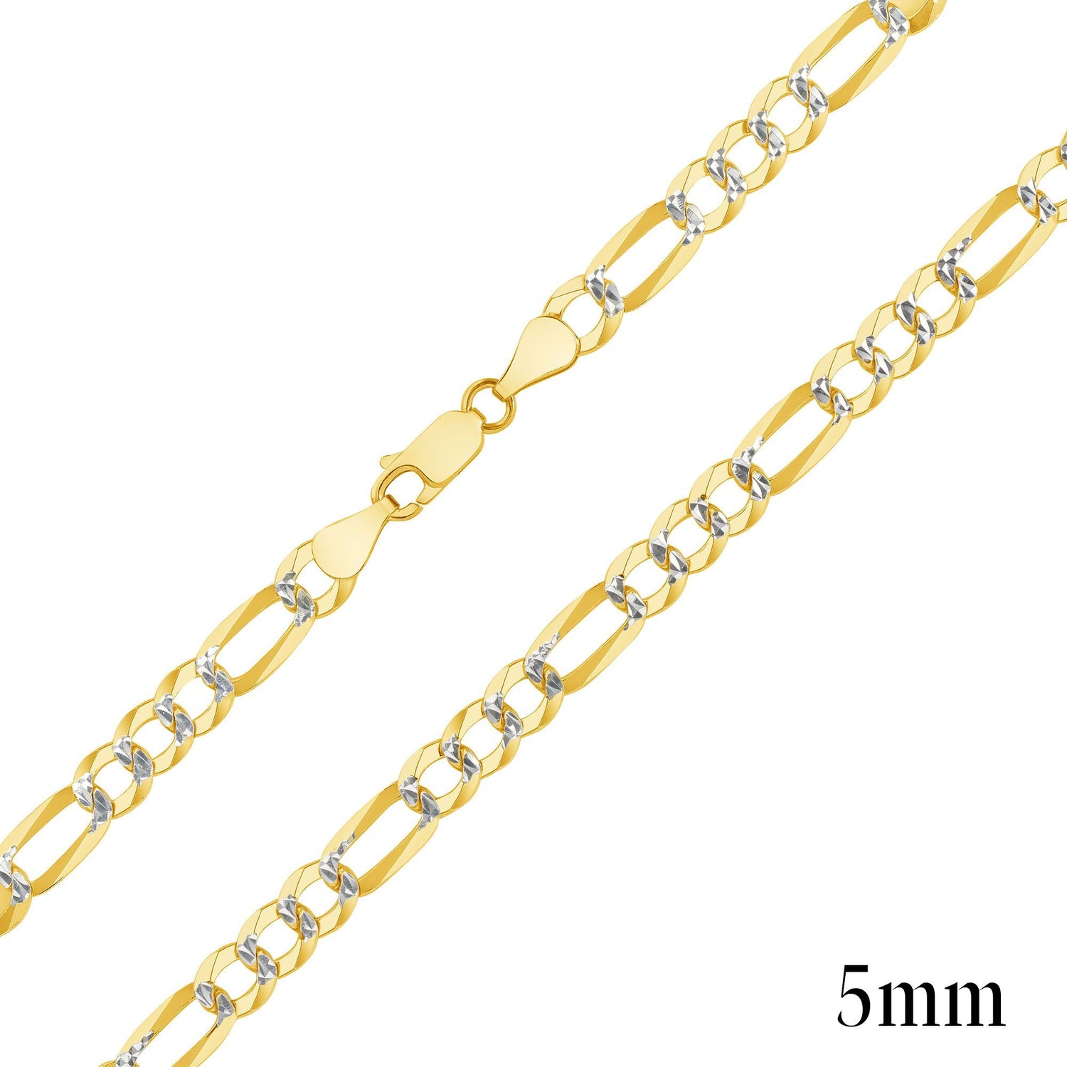 925 Sterling Silver Gold Plated Two-Tone Pavé 5mm Figaro Chain