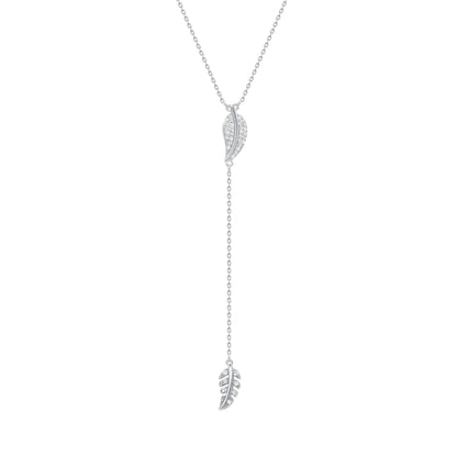 925 Sterling Silver CZ Studded Leaves Lariat Necklace