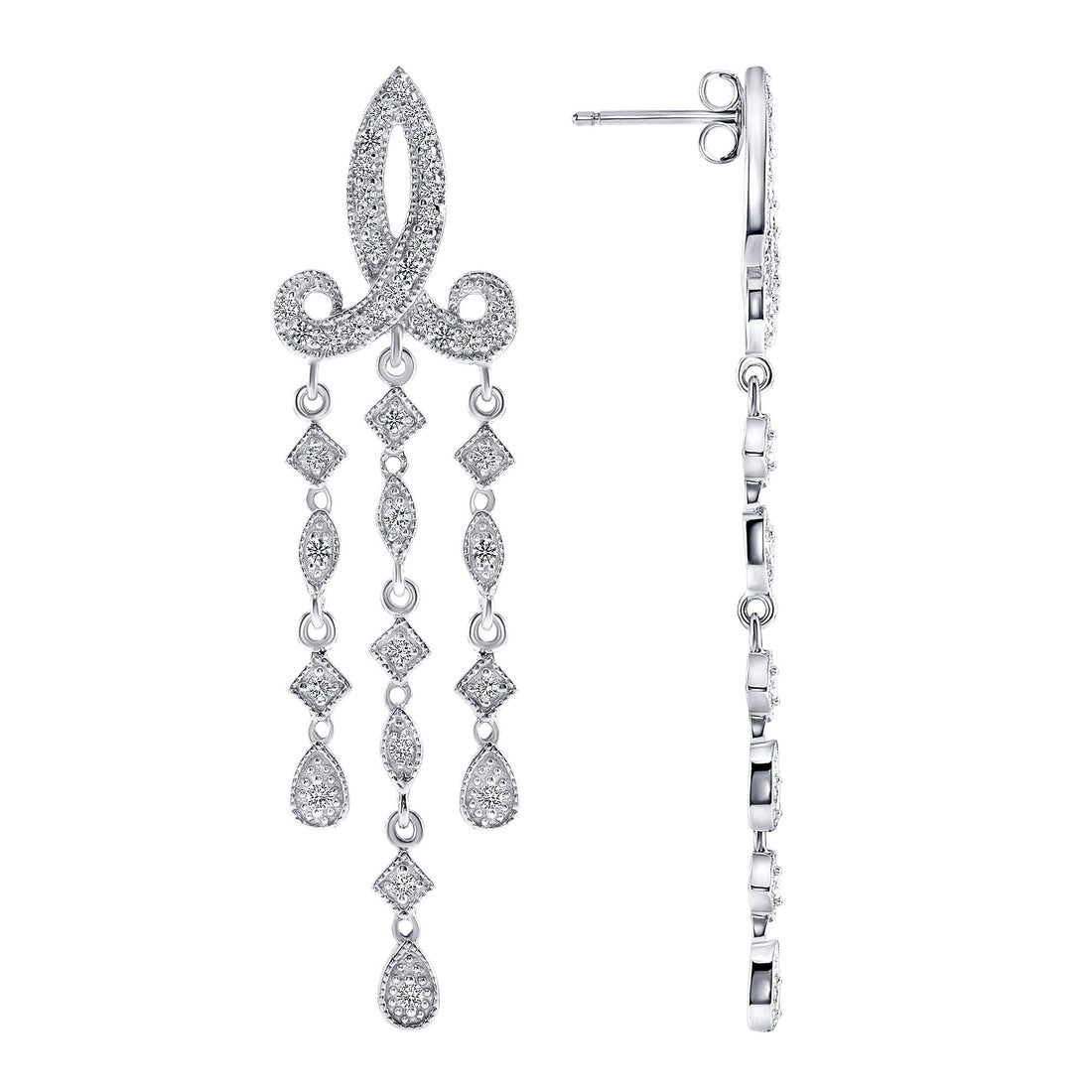 925 Sterling Silver Micro Pavé CZ Chandelier Earrings