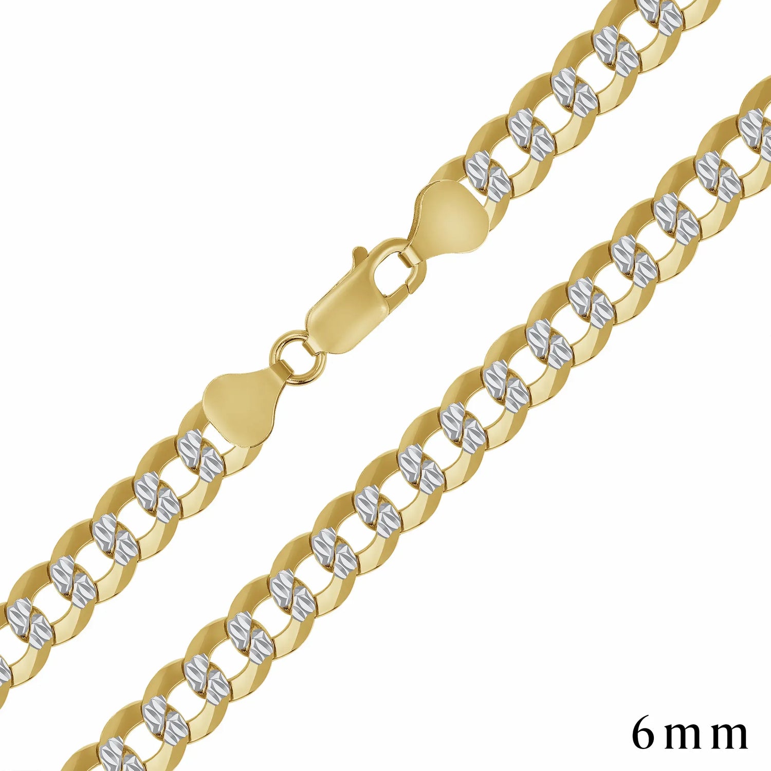 925 Sterling Silver Gold Plated Two-Tone Pavé 6mm Curb Chain