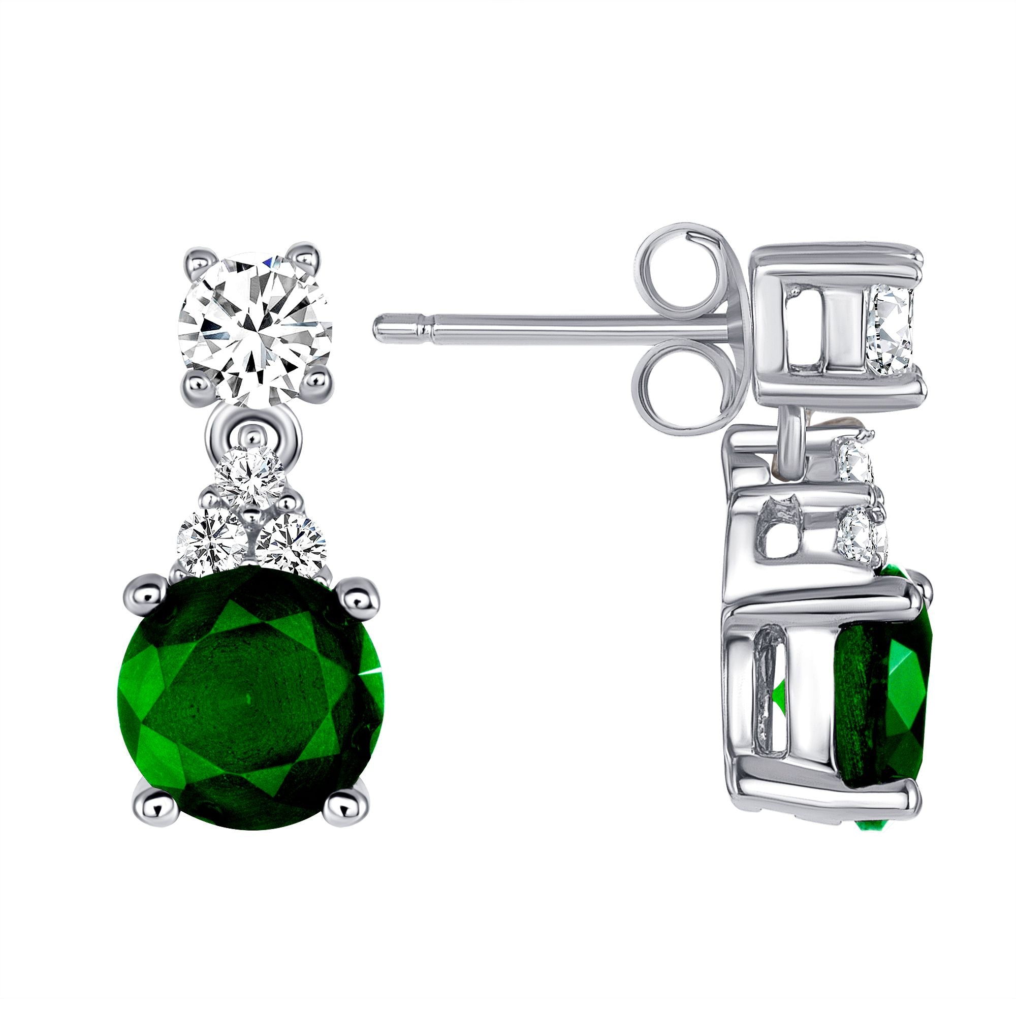 925 Sterling Silver Round Cut Green &amp; White CZ Teardrop with Round Cut CZ Top Teardrop Pendant &amp; Earrings Jewelry Set