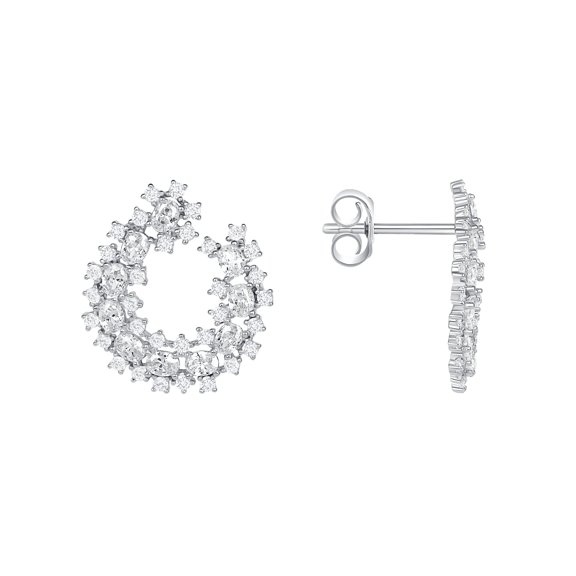925 Sterling Silver Oval and Round CZ Hoop Earrings