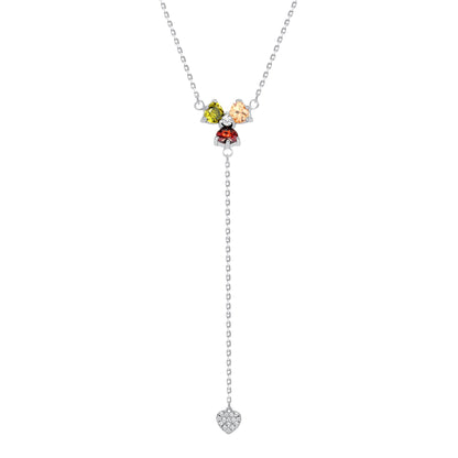 925 Sterling Silver Flower &amp; Pavé Heart CZ Lariat Necklace