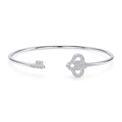 925 Sterling Silver Pavé CZ Key Cuff Bracelet