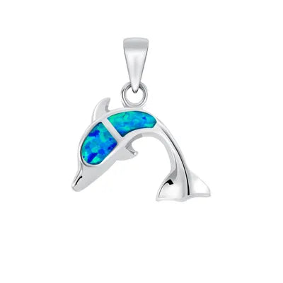 925 Sterling Silver Opal Dolphin Pendant