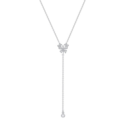 925 Sterling Silver CZ Accented Butterfly Lariat Necklace