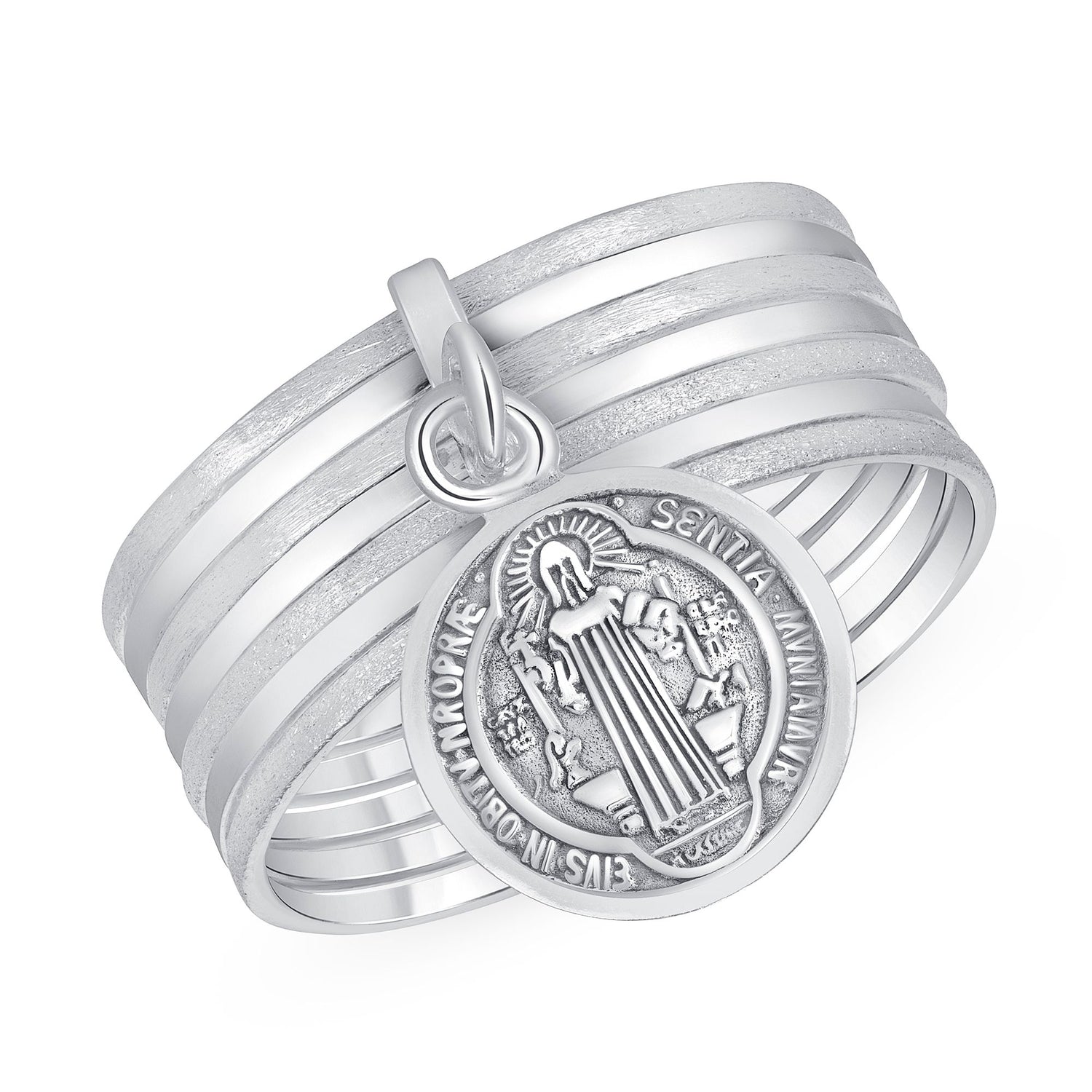 925 Sterling Silver St Benedict Charm Seminario Band