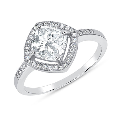 925 Sterling Silver Halo Square Cut CZ Solitaire Ring