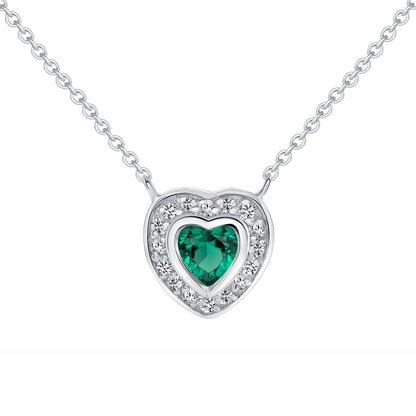 925 Sterling Silver Heart Cut Green CZ with Round Cut White CZ Halo Pendant &amp; Stud Earrings Jewelry Set