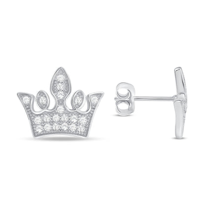 925 Sterling Silver Round Cut CZ Milgrain Crown Pendant &amp; Stud Earrings Jewelry Set