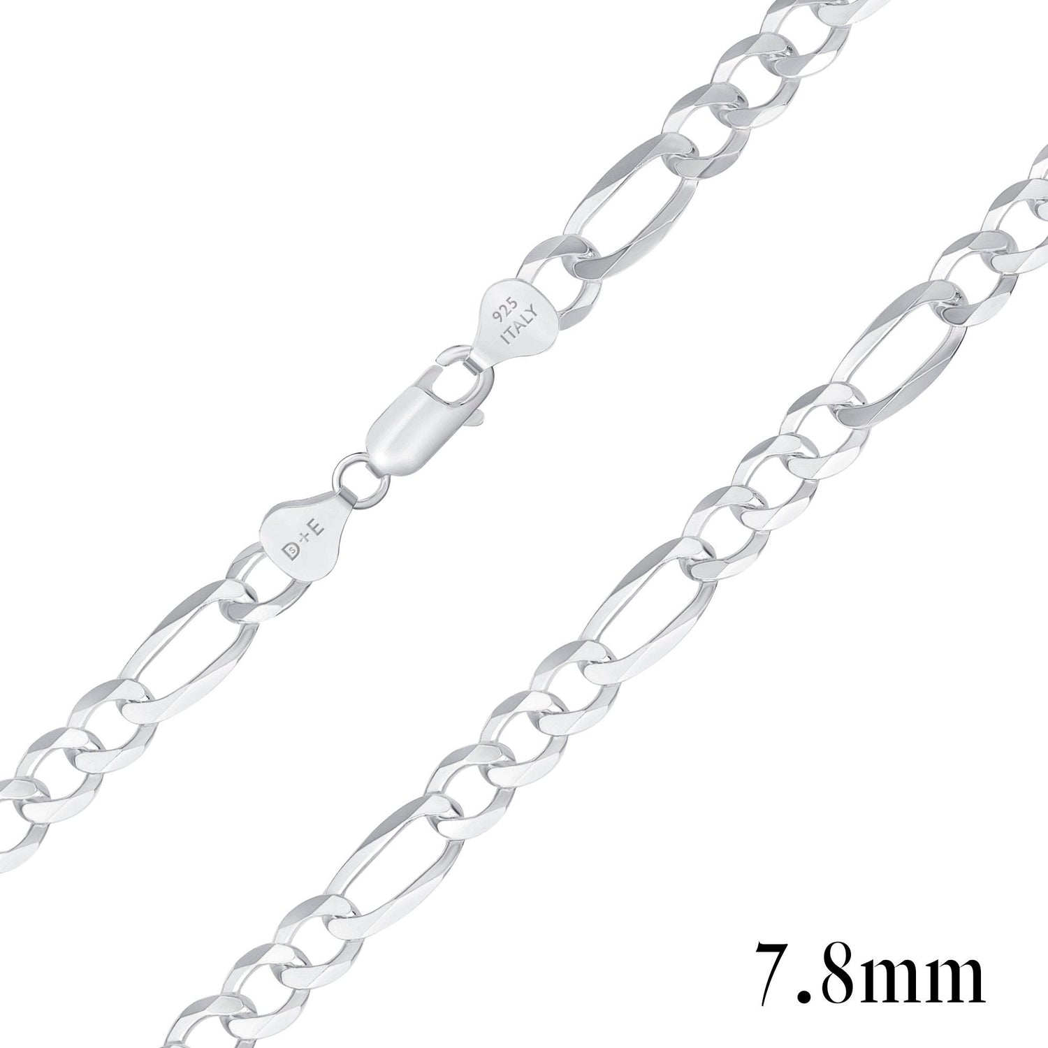 925 Sterling Silver 7.8mm Figaro Chain