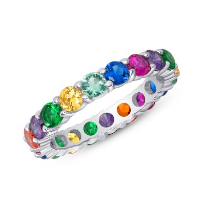 925 Sterling Silver Round Multicolor Round CZ Eternity Band