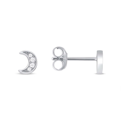 925 Sterling Silver Star and Moon CZ Stud Earrings