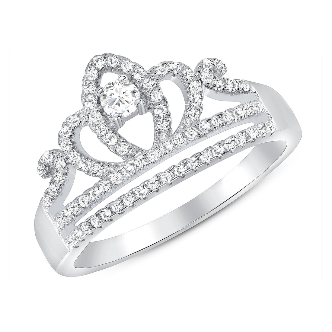 925 Sterling Silver Round CZ Crown Ring