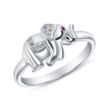 925 Sterling Silver Round CZ Elephant Fashion Ring