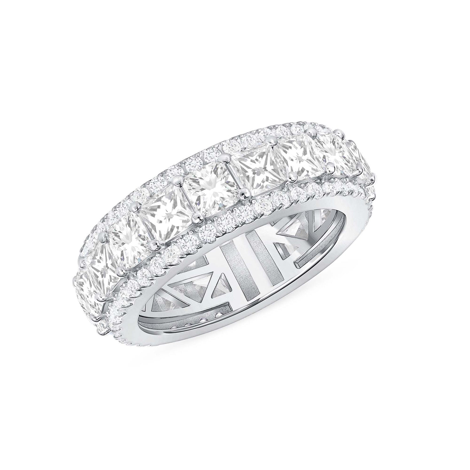 925 Sterling Silver Channel SetSquare &amp; Round CZ Wedding Band