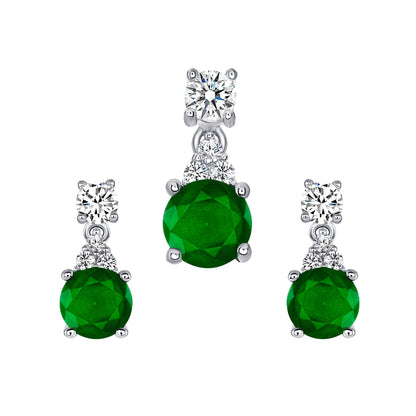 925 Sterling Silver Round Cut Green &amp; White CZ Teardrop with Round Cut CZ Top Teardrop Pendant &amp; Earrings Jewelry Set