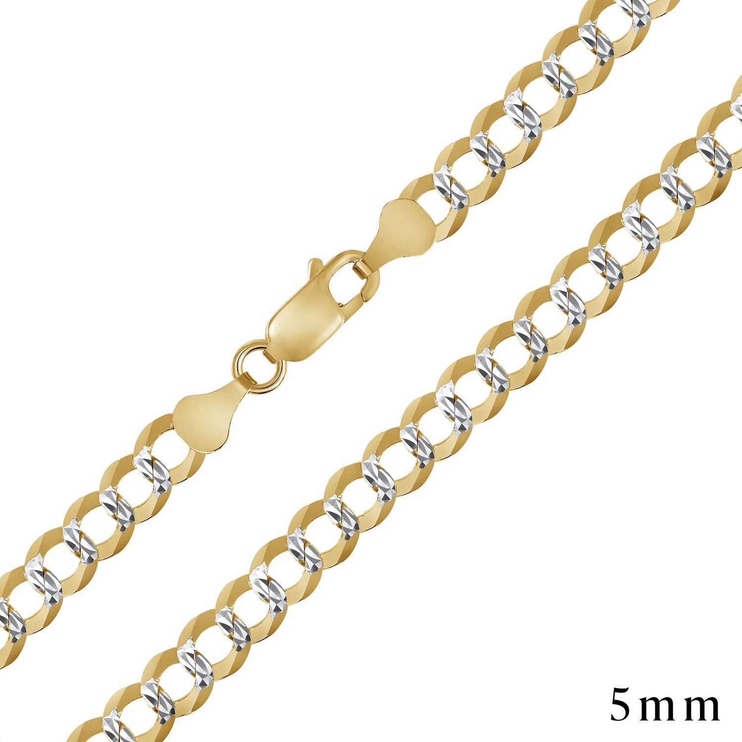 925 Sterling Silver Gold Plated Two-Tone Pavé 5mm Curb Chain