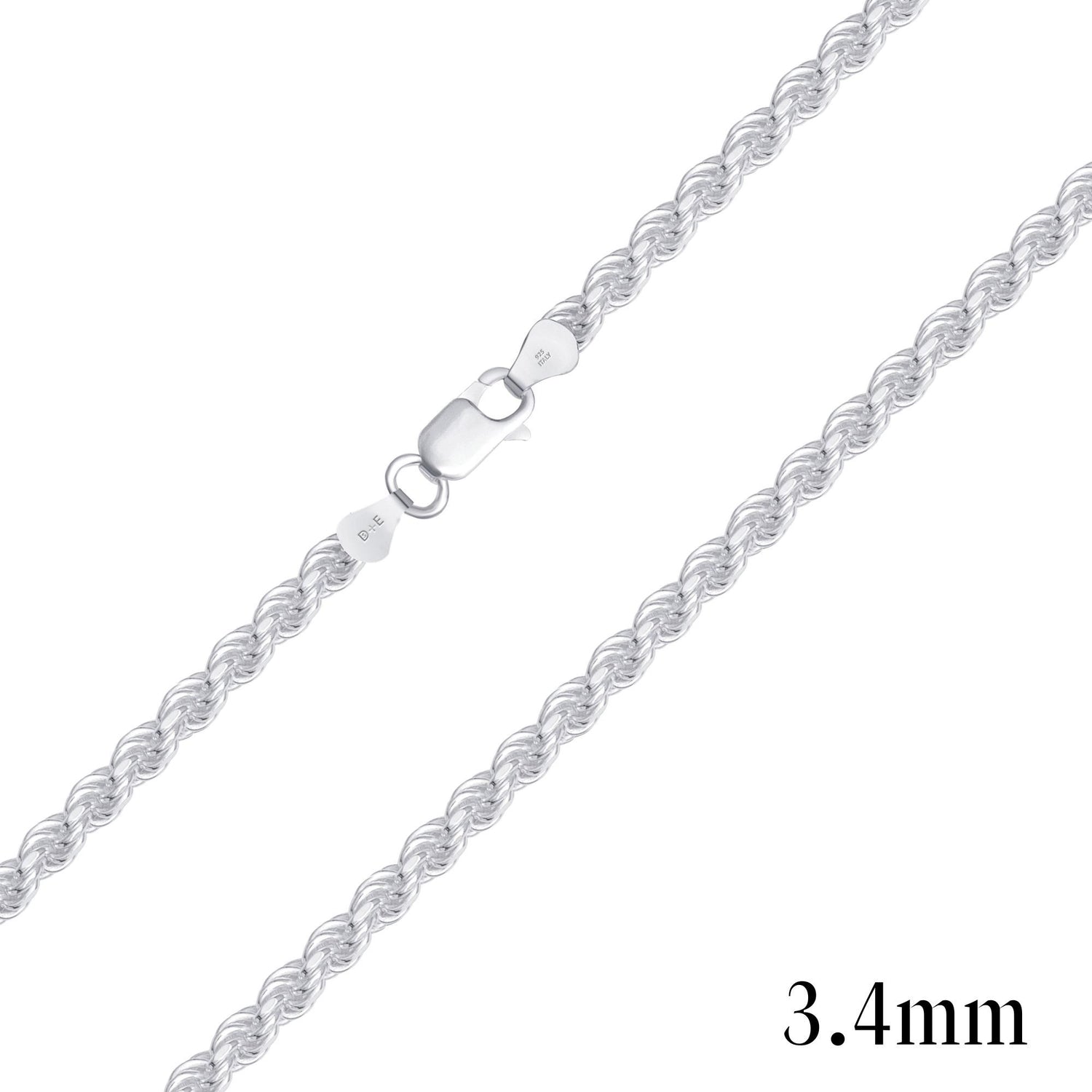 925 Sterling Silver 3.4mm Rope Chain