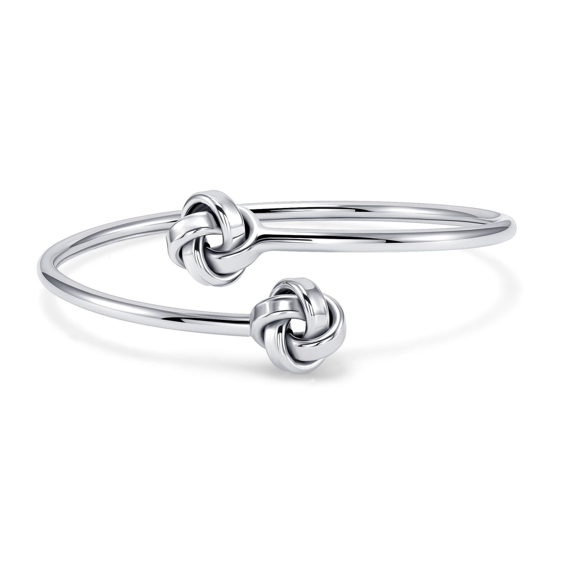 925 Sterling Silver Knot Ends Bypass Bangle Bracelet