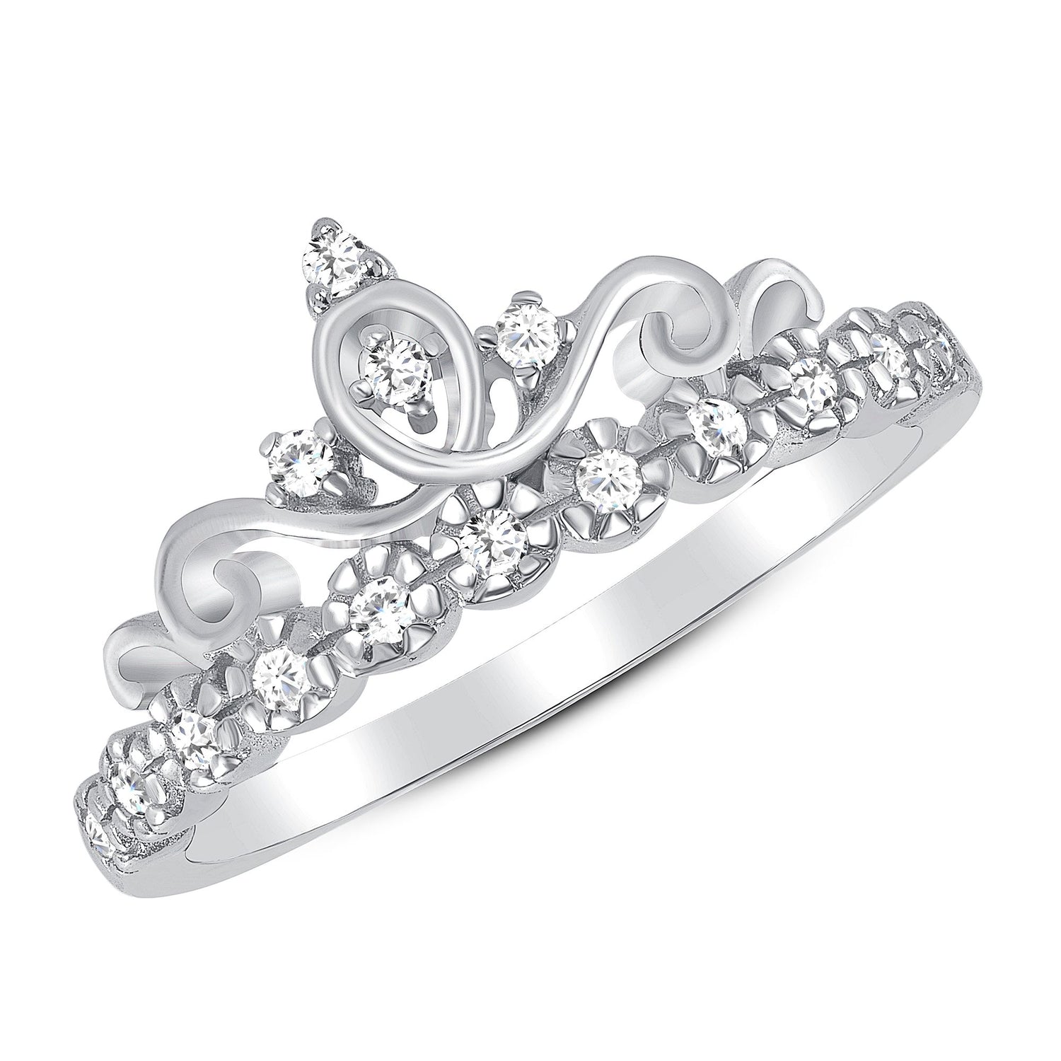 Sterling Silver Round CZ Princess Crown Ring